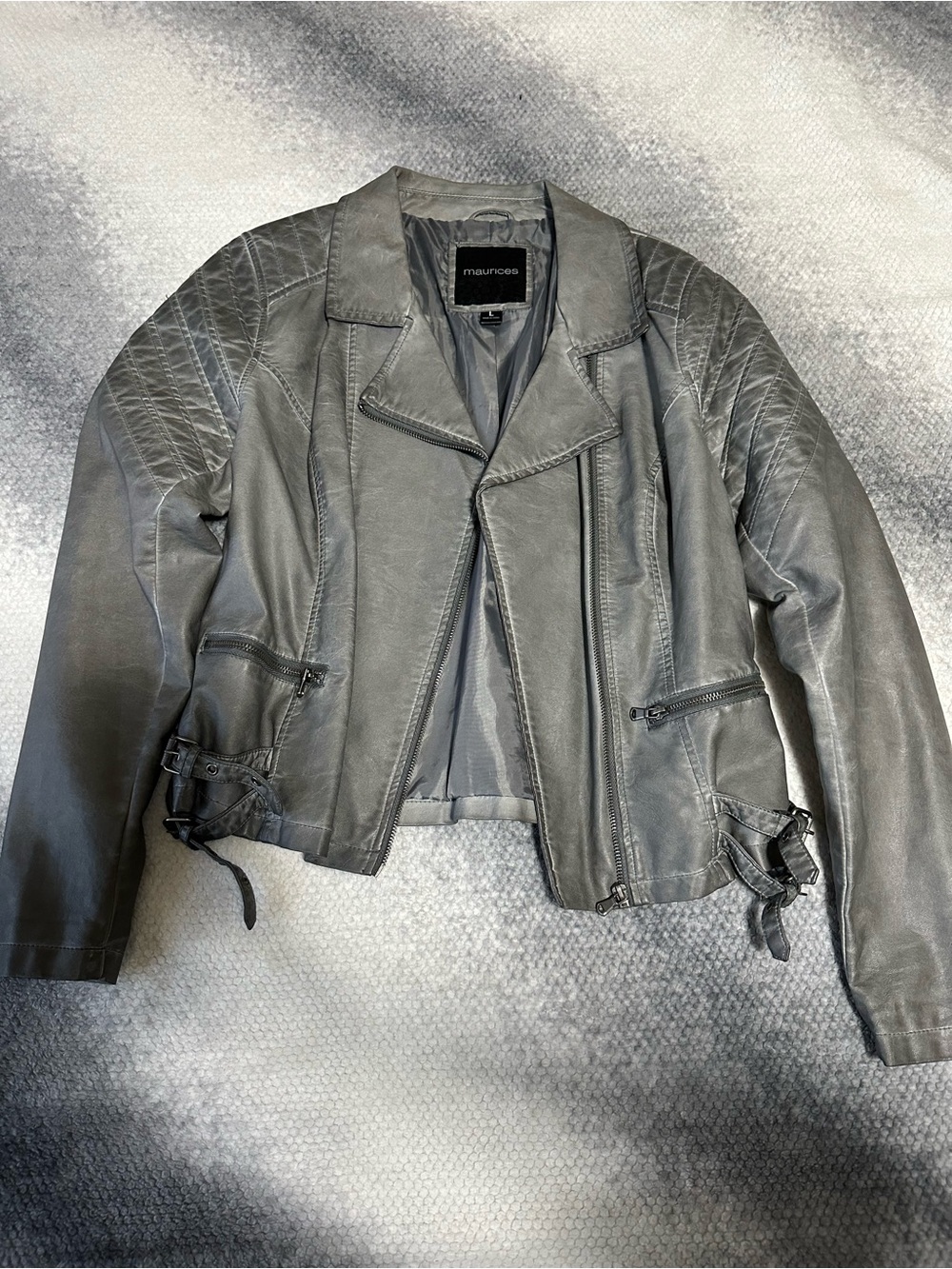 Maurices Silver Faux Leather Moto Jacket